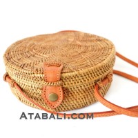 Ata round bag flower pattern with leather clip